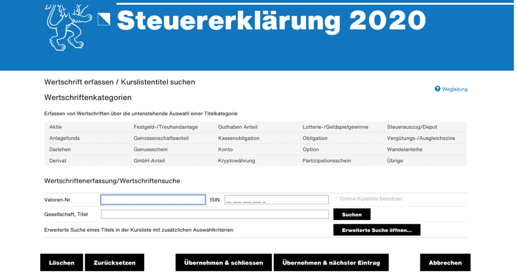 Search Valorennummer Tax return Switzerland Zurich Valorennummer UBS