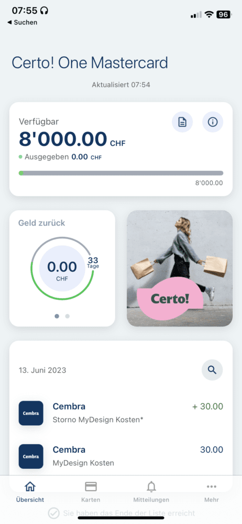 Certo One App Cembra Money App Cashback Partner wählen